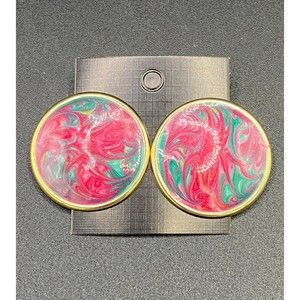 Enamel Swirl Earrings Gold Tone and Pink and Teal VINTAGE
